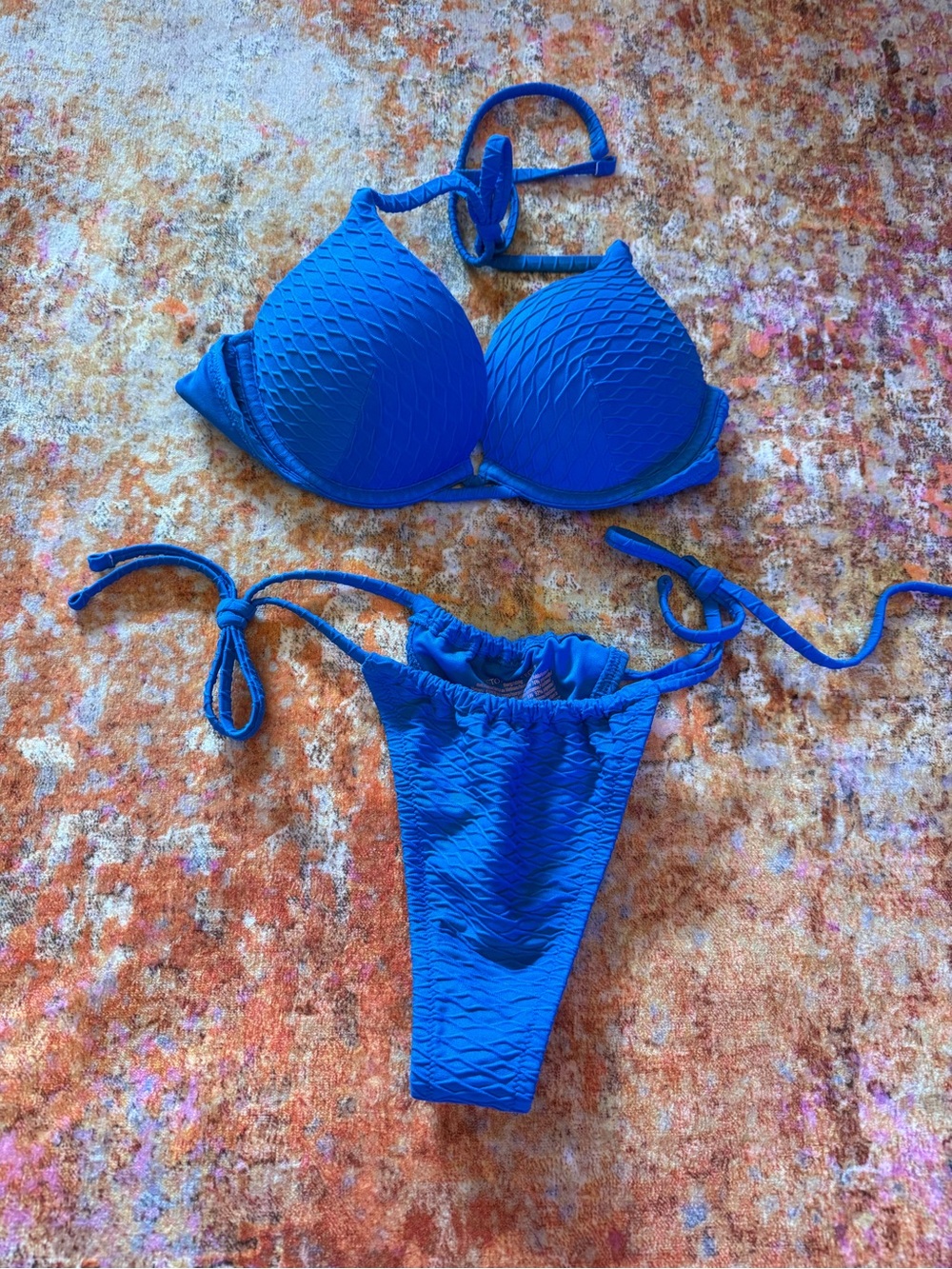 Victoria's Secret Royal Blue Textured Tie-Side Bikini Set